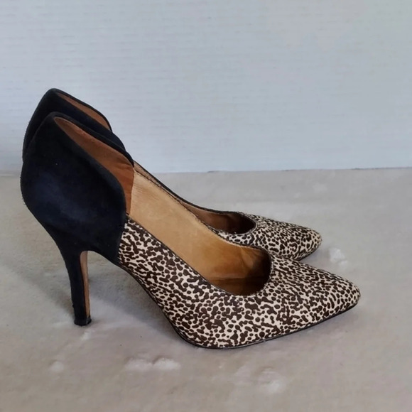 Madewell‎ Maddie Speckled Calf Hair Black Suede Pointed Toe Heels - Picture 4 of 13